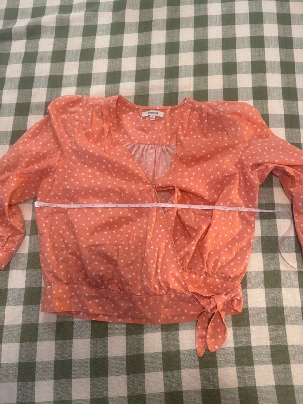 Madewell Peach Pink Star Scatter Wrap Top - Picture 12 of 14